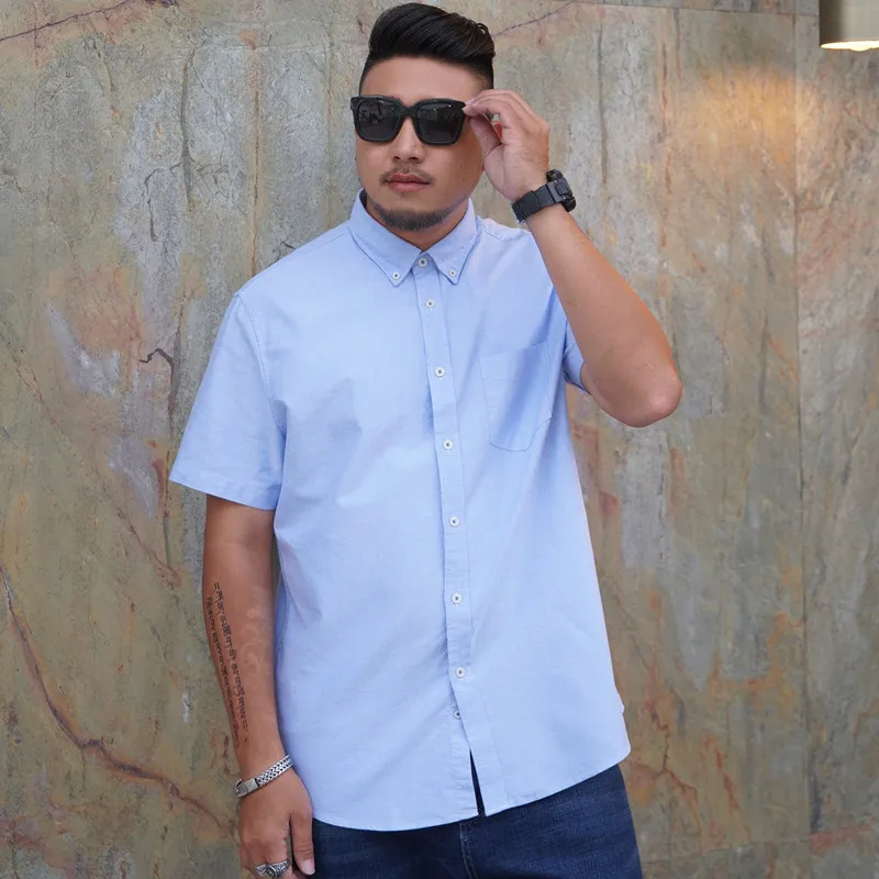 100% Cotton Oxford Shirt Summer Men's Casual Loose Solid Color Short Sleeve Shirt 5XL 6XL 7XL 8XL