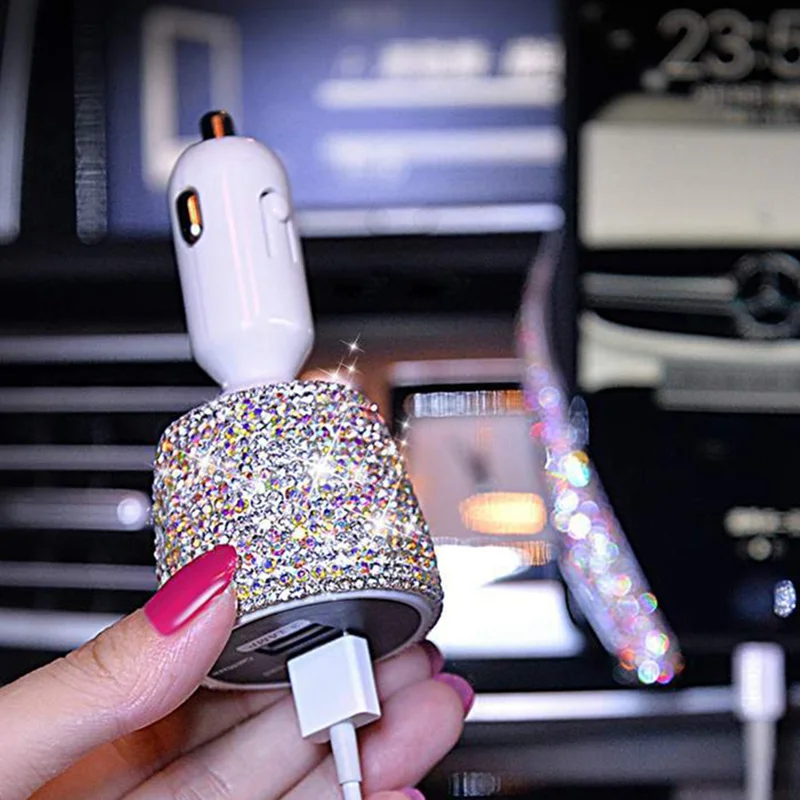 Bling Rhinestones Car USB Fast Charger Cigarette Lighter