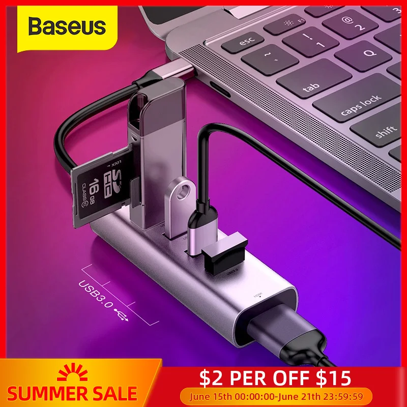 Разветвитель Baseus Mulit USB C 3,0, USB сплиттер HDMI для MacBook Pro, type C, концентратор RJ45, USB адаптер для huawei mate 10 20 samsung S9 S10|USB-хабы| | АлиЭкспресс