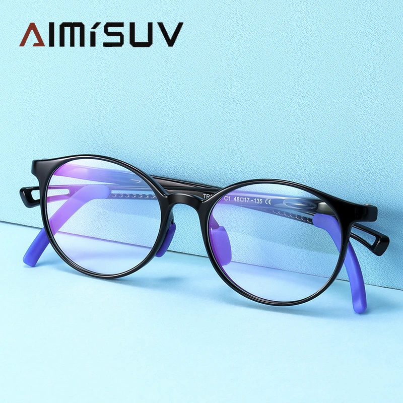 Round Anti Blue Light Blocking Glasses Kids New Fashion TR90 Flexible Frame Computer Gaming Clear Eyewear Children's UV400