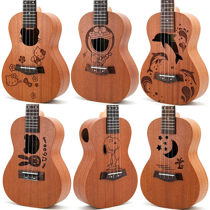 

10 Pcs SevenAngel 23 Inch Ukulele Sapele Cute Cartoon Ukelele Four-string Small Guitar OEM Hawaiian Guitar Wholesale