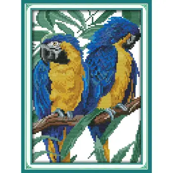 

Joy Sunday Cross Stitch Blue-headed Parrot Thread Painting 11CT 14CT DMS Patterns Embroider Sets DIY Printed Cross Stitch Kits