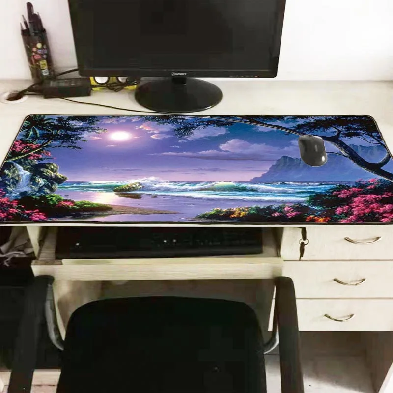  XGZ Beach Sunset Flower Scenery Large Gaming Mouse Pad Lock Edge Mouse Mat Laptop Computer Keyboard