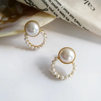 

LATS Cute Sweet Pearl Dangle Earrings Geometric Round Design Earrings for Women 2020 Female Fashion Elegant Jewelry Drop Earings