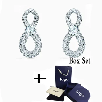 

MINA BEAR "endless" symbol silver white crystal earrings Fashionable simple modern style temperament ladies retro jewelry