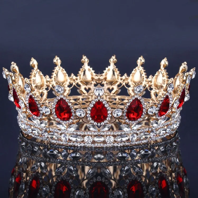 Стразы принцессы корона Женская Новая мода горный хрусталь сплав темперамент невесты свадебное представление День рождения платье аксессуары - Цвет: gold red