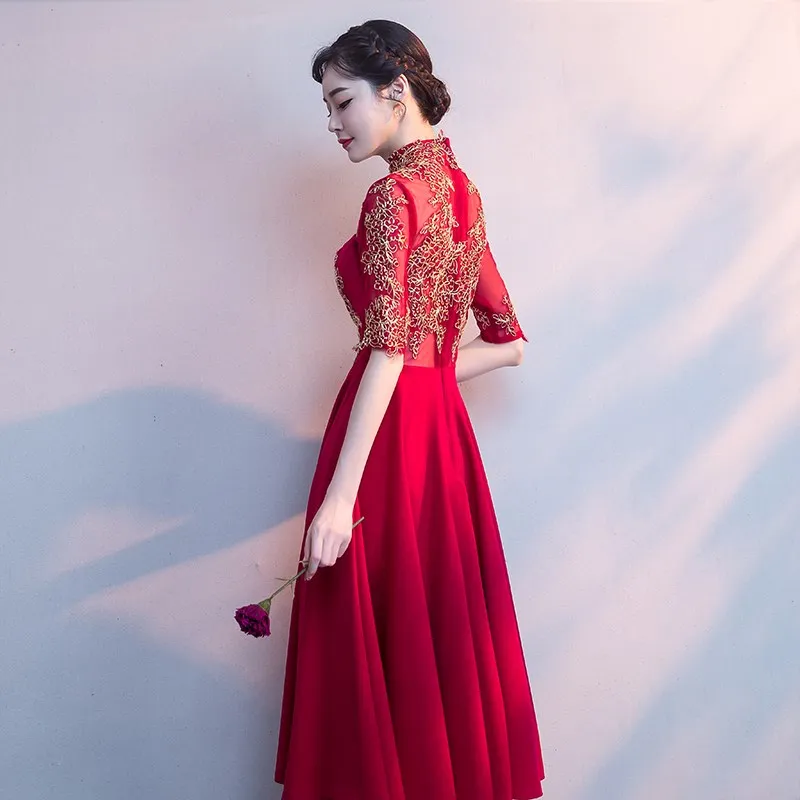 Темно-Красное длинное платье невесты Cheongsam бальное платье восточные женские свадебные Qipao элегантный в китайском стиле Вечерние платья Vestido XS-3XL