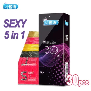 Condones Ultra delgados para hombres, 30 Uds., 0.035mm, Sexy, 5 en 1, tipo mixto, manga de pene, Látex Natural, Condones sexo, juguete