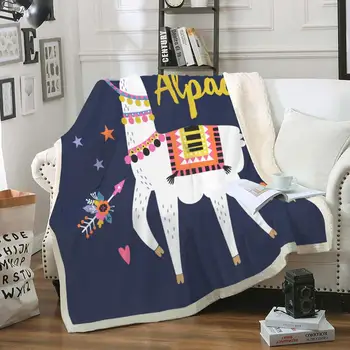 

Alpaca Sherpa Blanket on Bed Cartoon Plush Throw Blanket for Kids Bedspread White Animal Fluffy Blanket Star Thin Quilt Dropship