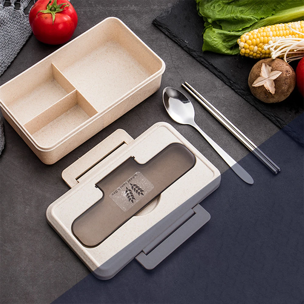 Bento контейнеры для еды с отделениями пшеничной соломы Ланчбокс термальные школьные дети девочки пищевые контейнеры для хранения офиса посуда