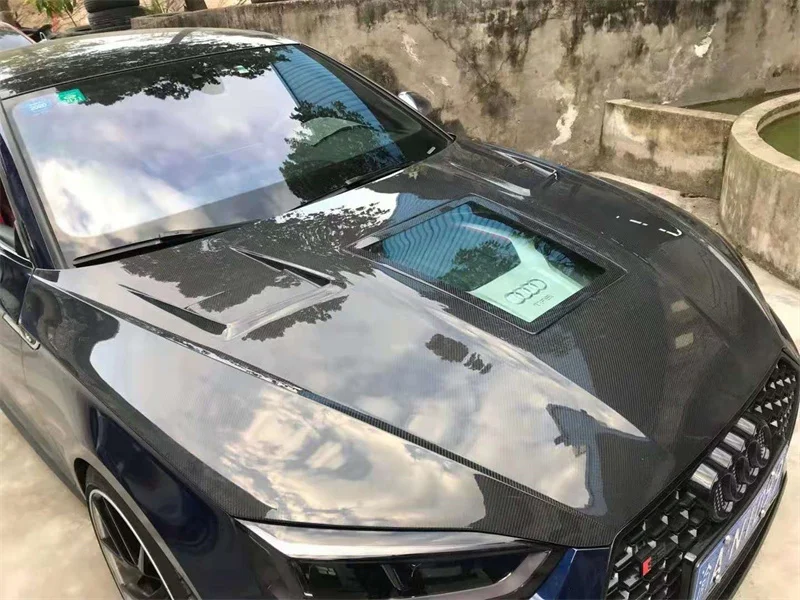 

High quality Carbon Fiber Clear Glass Front Bumper Engine Hood Vent Cover Fits For Audi A5 S5 RS5 B9 Sportback Coupe 2017+