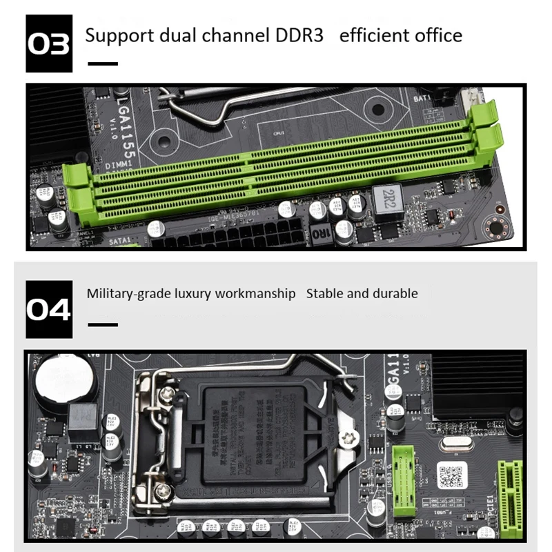 H61 LGA1155 практичная материнская плата для настольного компьютера с SATA 2,0 USB2.0 DDR3 1600MHz 16G двухканальная материнская плата для Core I3 I5 I