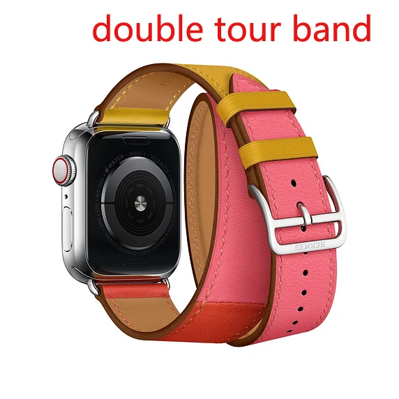 Один тур из натуральной кожи ремешок для наручных часов Apple Watch, версии двойной пряжкой 3/2/1 38 мм 40 мм 42-44 мм, браслет для наручных часов iwatch серии 5 4 - Цвет ремешка: double yellow rose