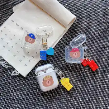 

For AirPods Case Cute Korean Hat Bear Pattern Earphone Case For Apple AirPods 2 Soft TPU Headset Protect Cover with Keychain