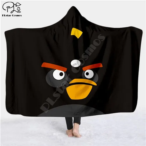 Black Новейшее одеяло с капюшоном из мультфильма «Angry animal», покрывало с 3D принтом птицы, надеваемое покрывало для взрослых мужчин, Женский кашемировый шарф, стиль-8 - Color: Black