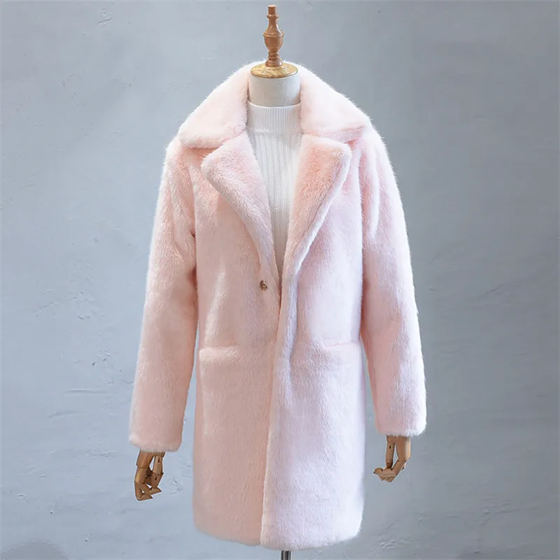 Шуба женская розовая серая белая 2XL плюс размер Свободная куртка из искусственного меха норки 19 Новая Осенняя зимняя модная теплая одежда LD803 - Цвет: Pink