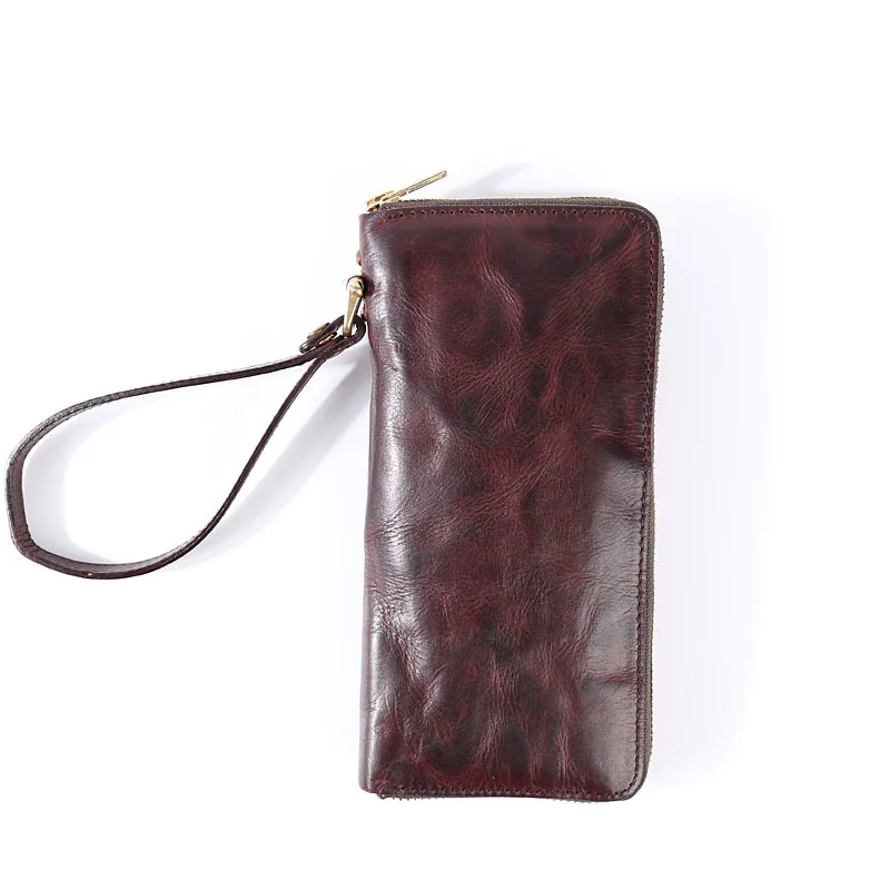 Мужской кошелек из натуральной кожи, роскошные винтажные длинные бумажники кошелек клатч, сумка на молнии, карман для монет, держатель для карт - Цвет: Coffee