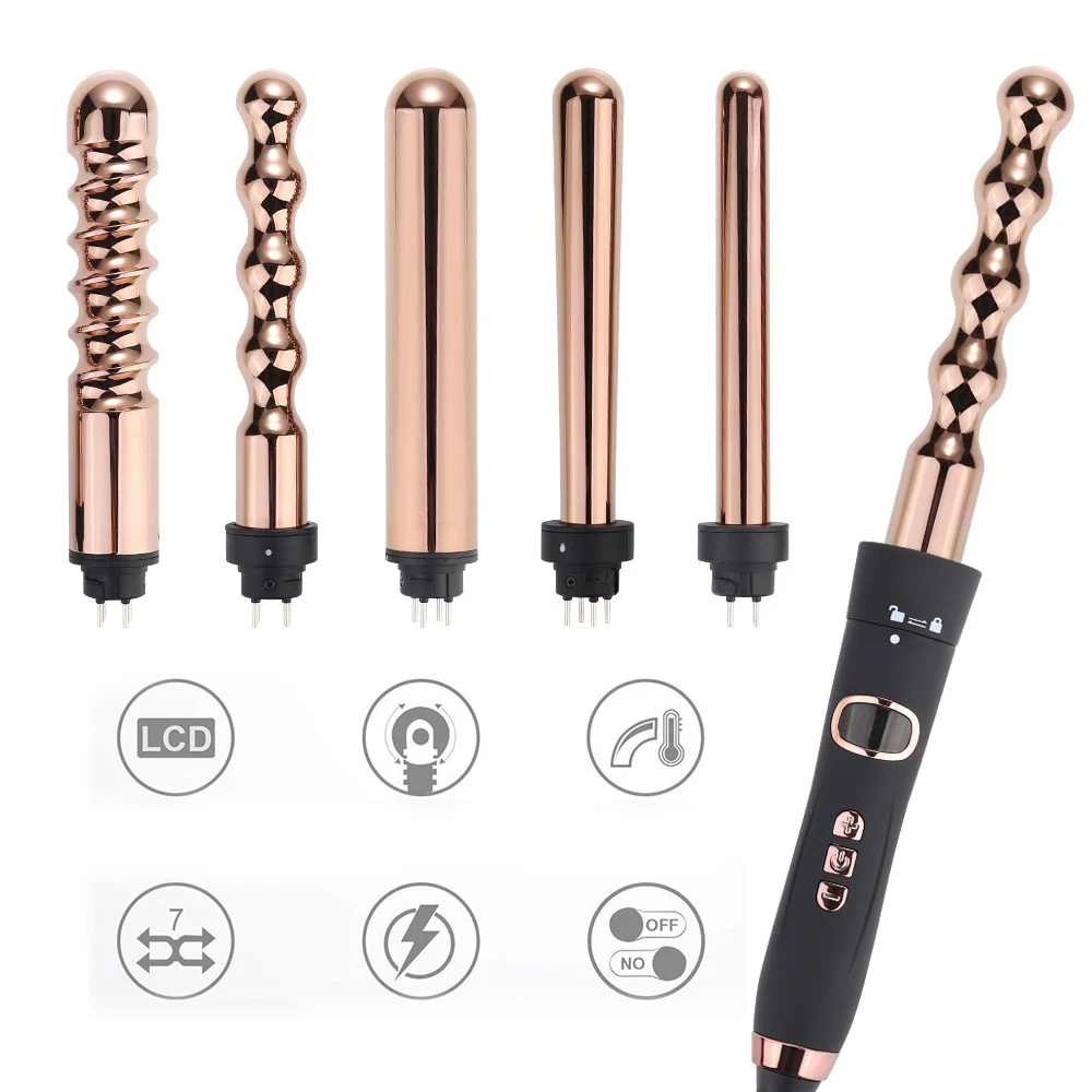 6-IN-1 Curling Iron Curling Wand Set Instant Heat Up Hair Curler With 6 Interchangeable Ceramic Barrel 2 Temperature Adjustments