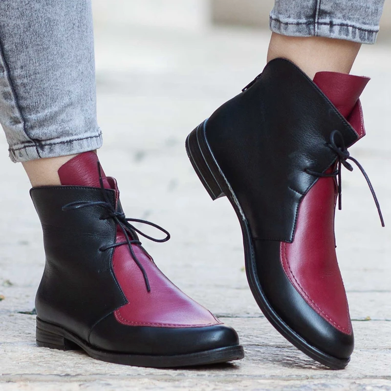 

NAUSK Plus Size Ankle Boots Women Platform Lace Up Buckle Shoes Thick Heel Short Boot Ladies Casual Footwear Drop Shipping