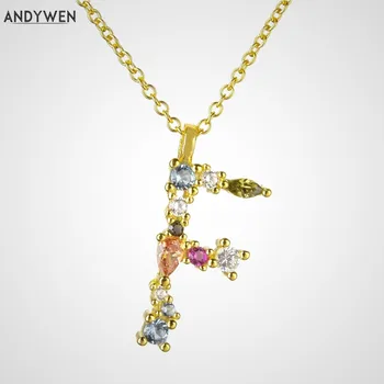 

ANDYWEN 925 Sterling Silver Gold Leter F Pendant Initial H Alphabet Necklace Long Opals Steampunk Nightmare Before Christmas