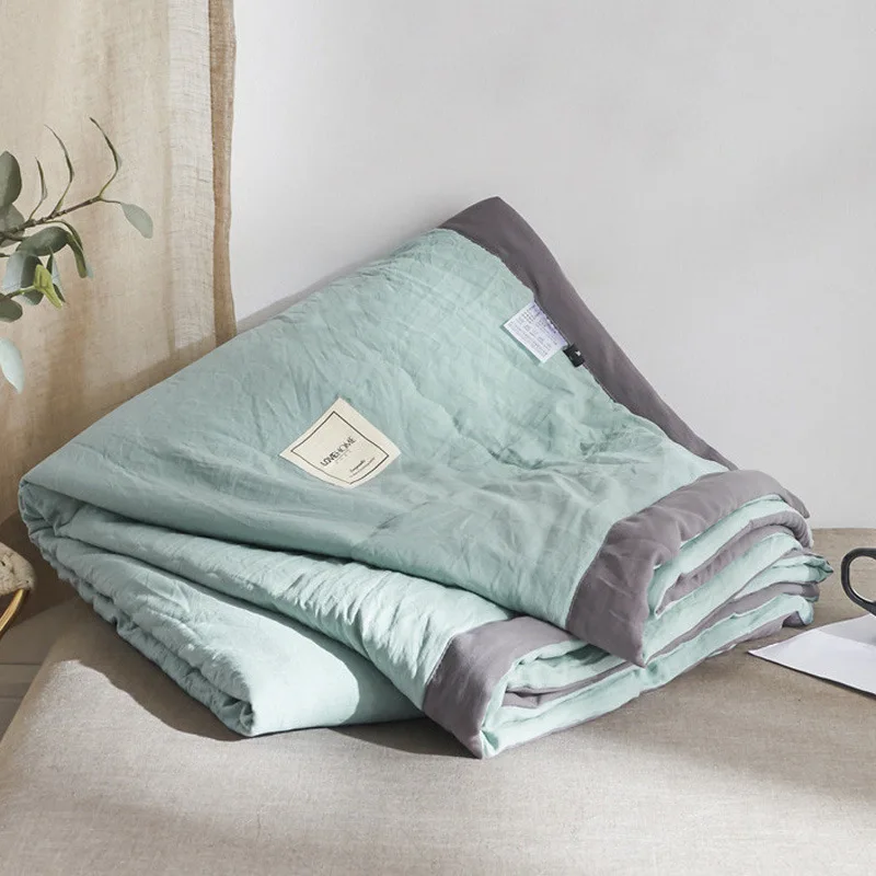 

Plain Color Japanese Style Simple Washed Cotton Summer Quilt Air Conditioner Sheets Double Summer Blanket Printed Summer Quilt