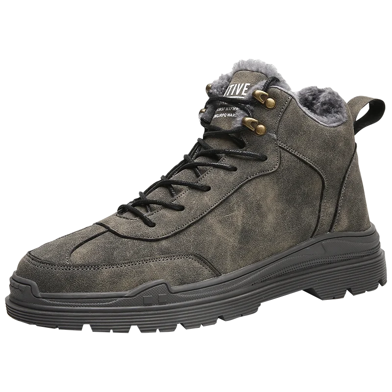 Men Tactical Boots Winter Leather Special Force Desert Ankle Combat Boots Men Leather Snow Boots Army Footwear Big Size - Color: Gray