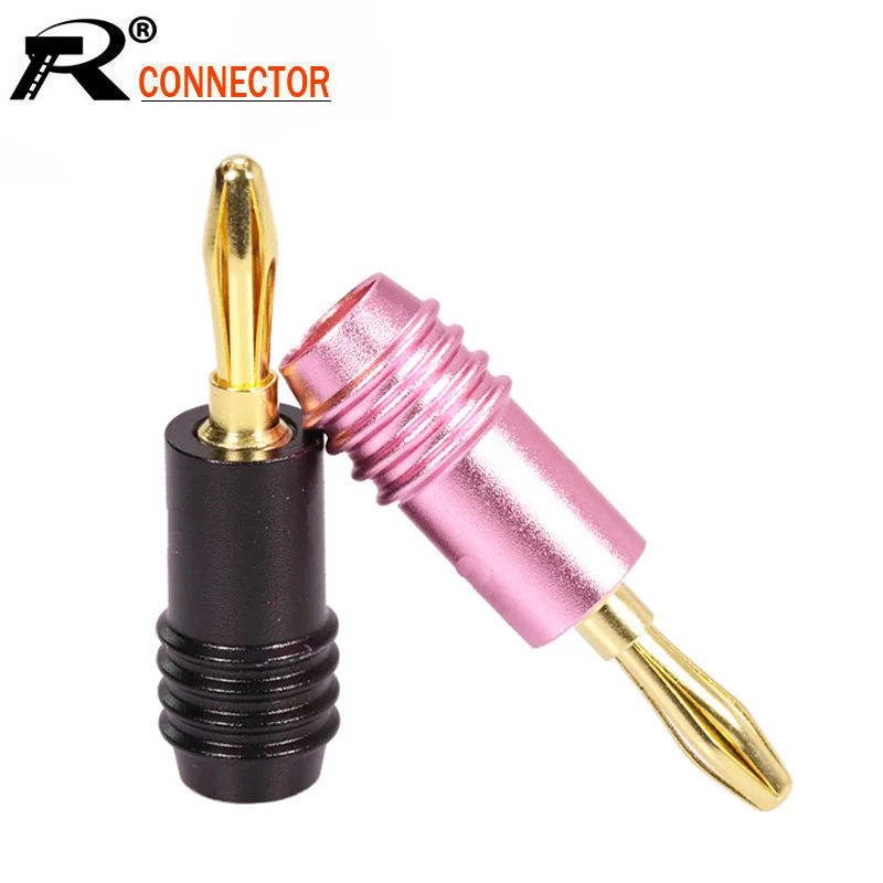 100pcs//lot 4MM Banana Plug 24K Gold Plated Copper Banana Connector Male Speaker Plug Wire Connector 50Pairs Red+Black