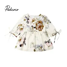 Очень милая детская одежда в стиле принцессы для девочек; сезон лето-осень; платье с цветочным рисунком; Вечерние платья из тюля с цветочным принтом; одежда От 6 месяцев до 5 лет