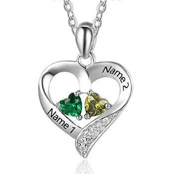 

Personalized 2 Names Couple Necklace with 2Heart Simulated Birthstone Pendant Necklace for Women Stainless Steel Custom Necklace