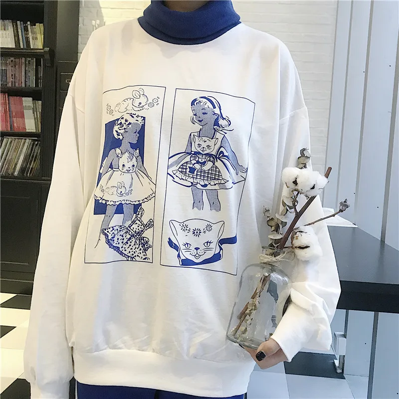 Lychee, Harajuku, Мультяшные Женские флисовые свитшоты, водолазка, свободные, женские пуловеры, хлопок, весна, осень, зима, женские топы