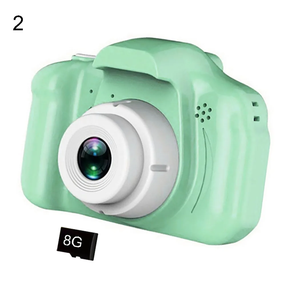 2inch Mini Kids Children HD Screen USB Rechargeable Digital Camera Cartoon Cute Toy Gift New - Color: 8g Memory Card Green