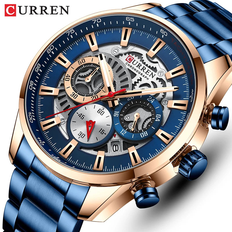 2021 nuevo CURREN relojes para hombre de marca de negocios de moda impermeable cronógrafo reloj de cuarzo de acero inoxidable de deporte reloj hombre