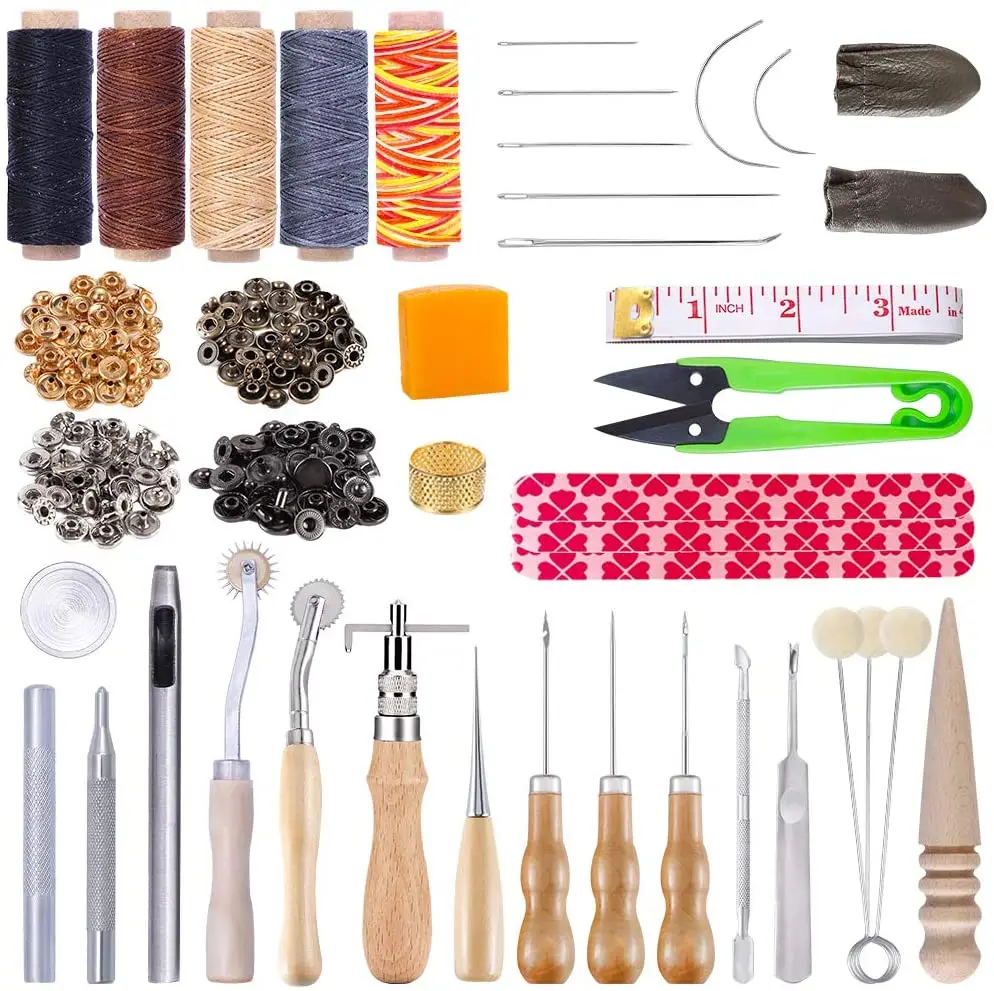 

KAOBUY 73PCS Leather Tools Kit With Waxed Thread, Sewing Needles, Adjustable Stitching Groover, Leather Snap Fasteners Kit