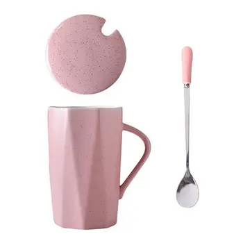 

Creative Ceramic Cup with Lid with Spoon Coffee Cup Lovers Cup Household Water Cup Simple Mark Cup Coffee Coffee Mugs Tumbler