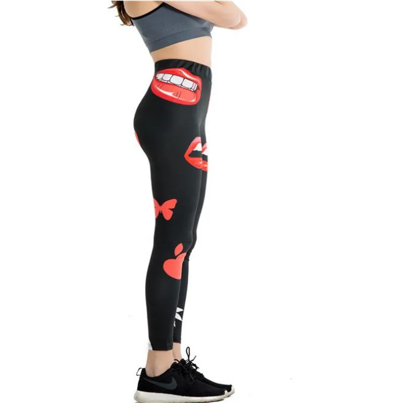 Sexy Pattern Women Legging Lips Printing Fitness Leggins Fashion Slim High Waist Woman Pants