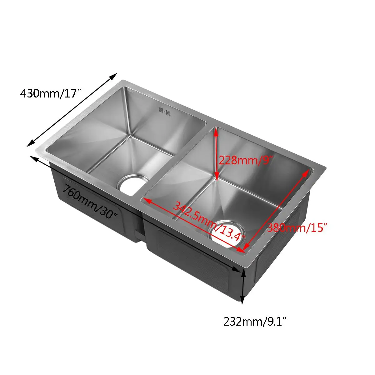 Stainless Steel Brushed Square Double Bowl Kitchen Sink Udermount Sinks Thickness Basin Dishes 76x43x23cm