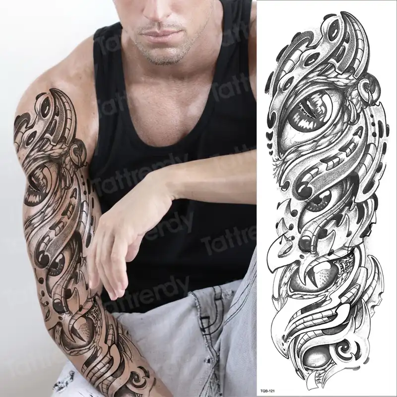 Skull Sleeve Tattoo Designs For Men Women Large Robot Arm Sleeve Tattoo Waterproof Machine Tatoo Girls Sexy Fashion Body Art Temporary Tattoos Aliexpress