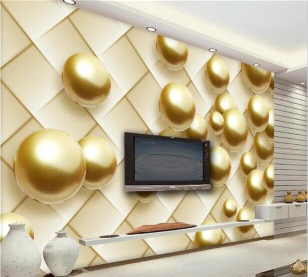 beibehang Custom living room wallpaper mural decoration modern simple golden 3d pearl soft bag background wall papel de parede |