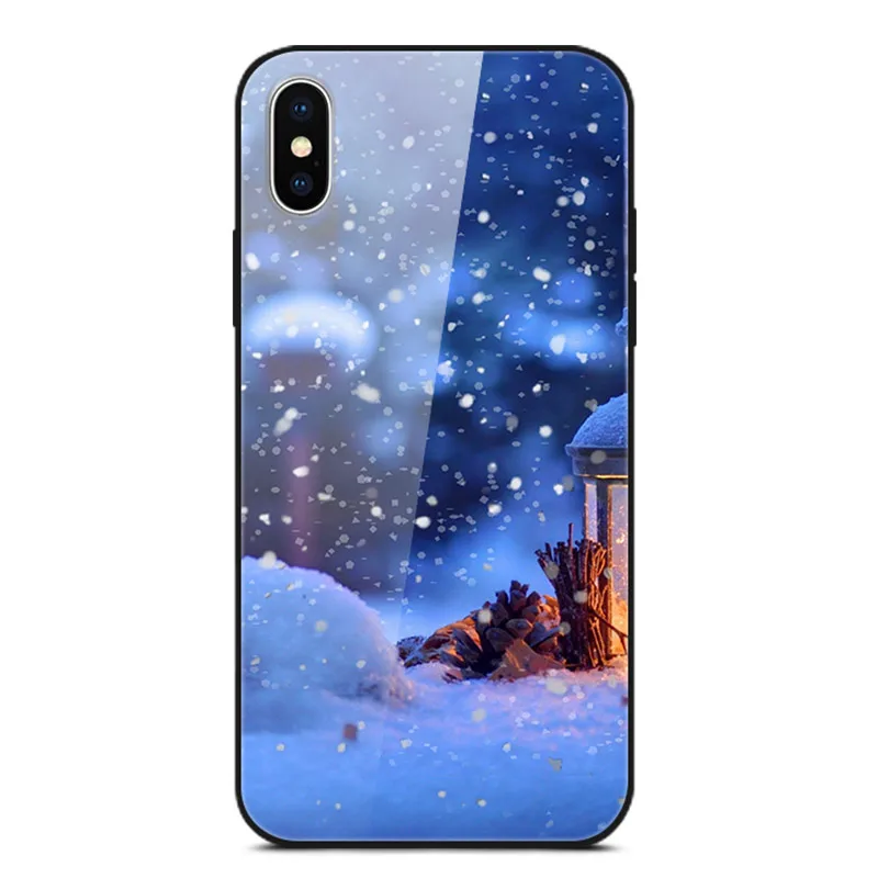 Рождественский чехол для iPhone 11 Pro X XR XS Max закаленное стекло жесткий чехлы для телефона, чехол для iPhone 8, 7, 6, 6S Plus, 7 Plus, 8P, бампер