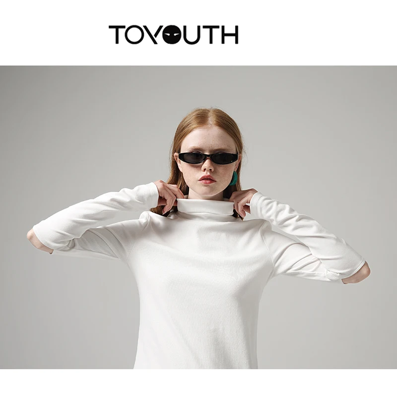 Toyouth, Женская однотонная Водолазка с длинным рукавом, футболки, повседневные, с полым рукавом, осенняя Приталенная футболка, базовые Топы