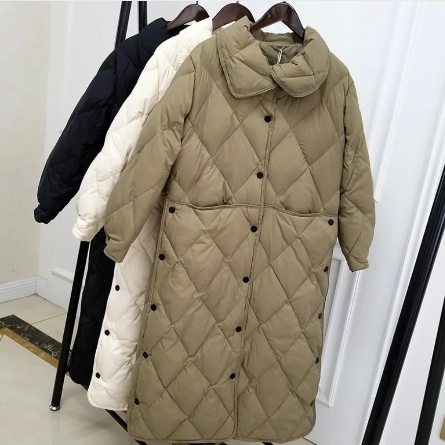 

Korean-style Slim Fit over-the-Knee down Jacket Women's 2018 Autumn And Winter New Style X-long White Duck down Diamond Lattice