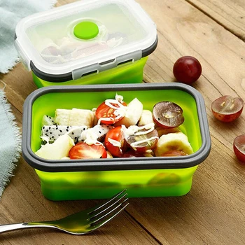 

Foldable Bento Box Silicone Food Storage Containers with Lids Folding Lunch Box for Kitchen or Kid 350/500/800ML Grey Green 3Pcs