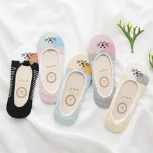 Носки с принтом кота из мультфильма; милые забавные милые женские носки из хлопка Kawaii; сезон весна-лето; невидимые Нескользящие Повседневные Удобные носки в японском стиле