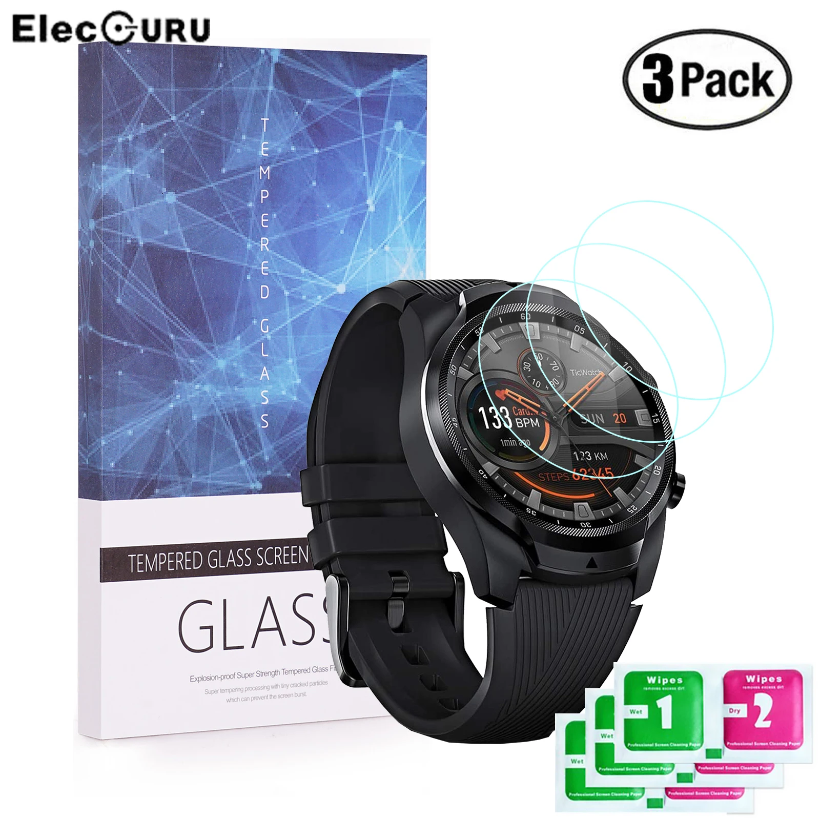 

3 Pack for TicWatch Pro 4G LTE Smartwatch Tempered Glass Screen Protector 9H Protective Film Scratch Resistant Anti-Shatter