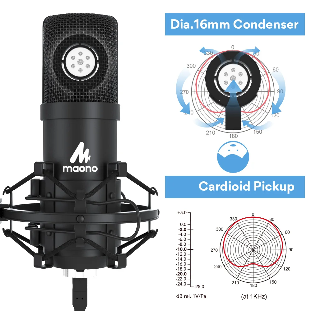 Condenser Microphone Maono, Microphone Professional Asmr