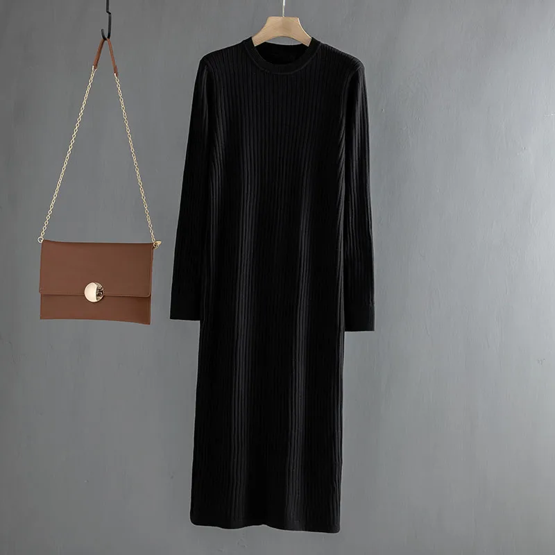 GIGOGOU, Осень-зима, негабаритное длинное прямое платье, женское вязанное платье макси с круглым вырезом, вязанное в рубчик, базовый пуловер миди, свитер, платья