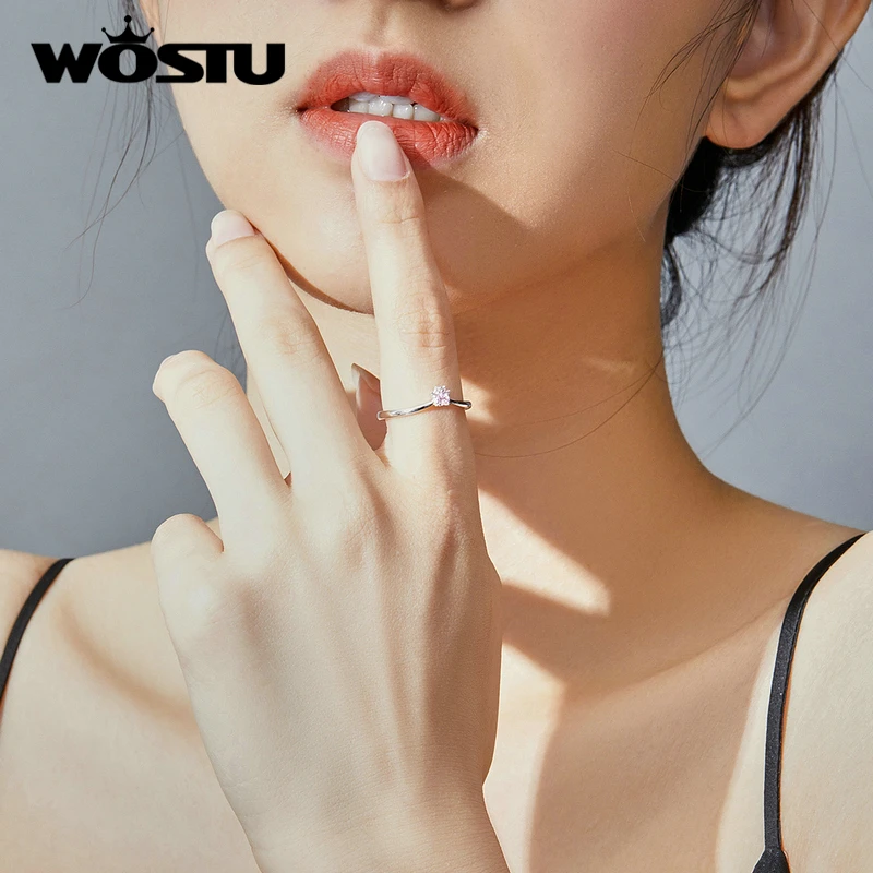 WOSTU Настоящее 925 пробы Серебряное розовое домашнее кольцо с когтями для женщин, модные ювелирные изделия, украшения для свадебной вечеринки, подарок CQR628