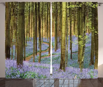 

Forest Window Curtains Curving Path Through Deep Forest with Lavenders Spring Road Scenery Living Room Decor Bedroom Purple