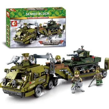 

New 915pcs WW2 US Army Heavy Trailer Light Tank Building Blocks Compatible Tank Model Boy SWAT Military Toys