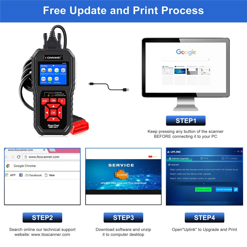 KONNWEI KW850 Car OBD2 Scanner Professional Auto Diagnostic Tools OBD 2 Engine System Check Code Reader DTC Lookup pk elm327 6